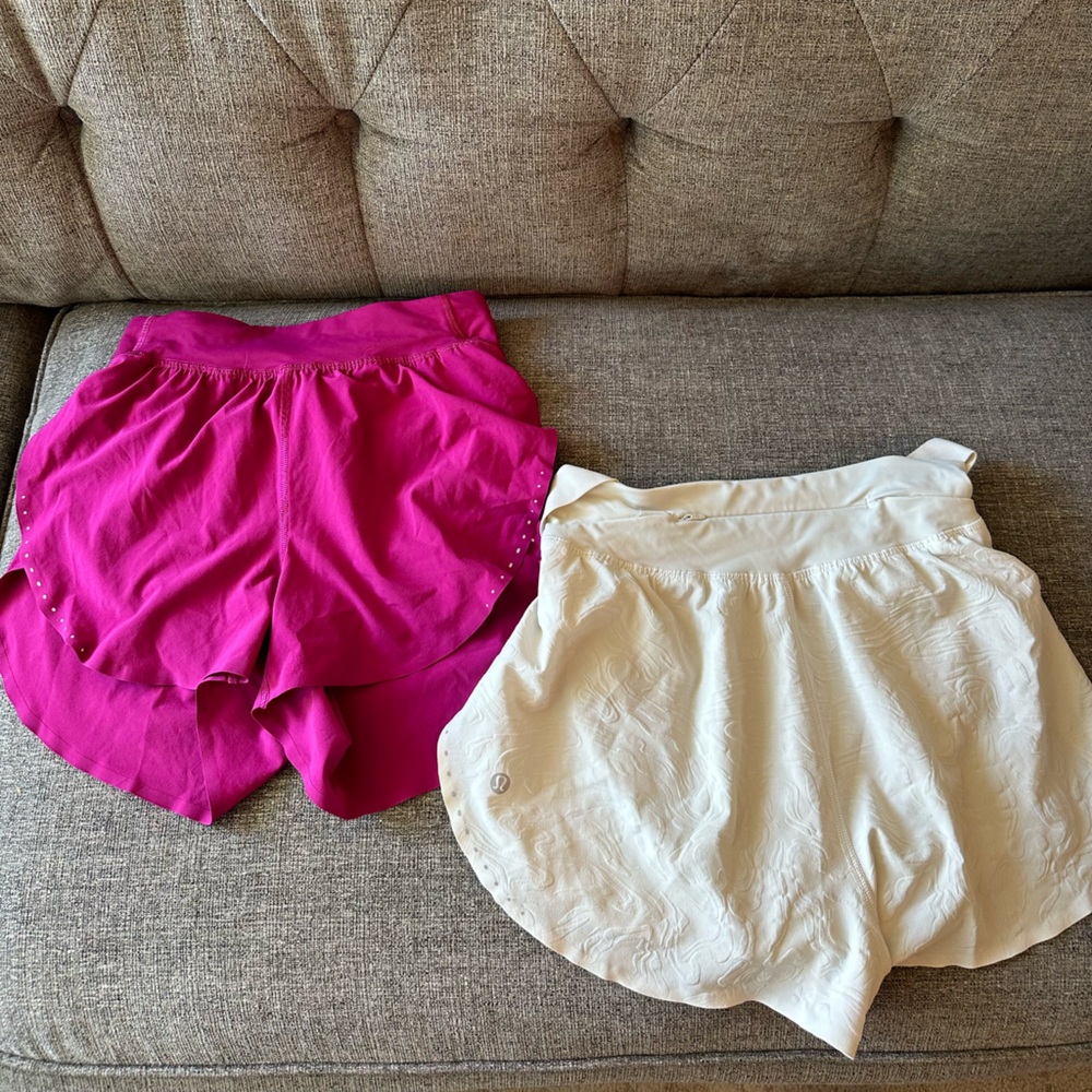 lululemon fast and free HR shorts in two colors - cream & purple/pink!